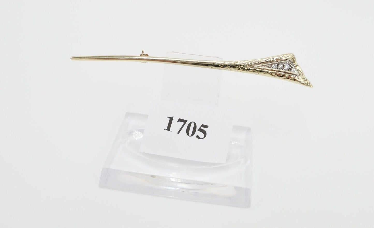 80er Jahre Brosche mit Zirkonia Gold 333 / 8K Stabbrosche - Antikhandel-Stuttgart