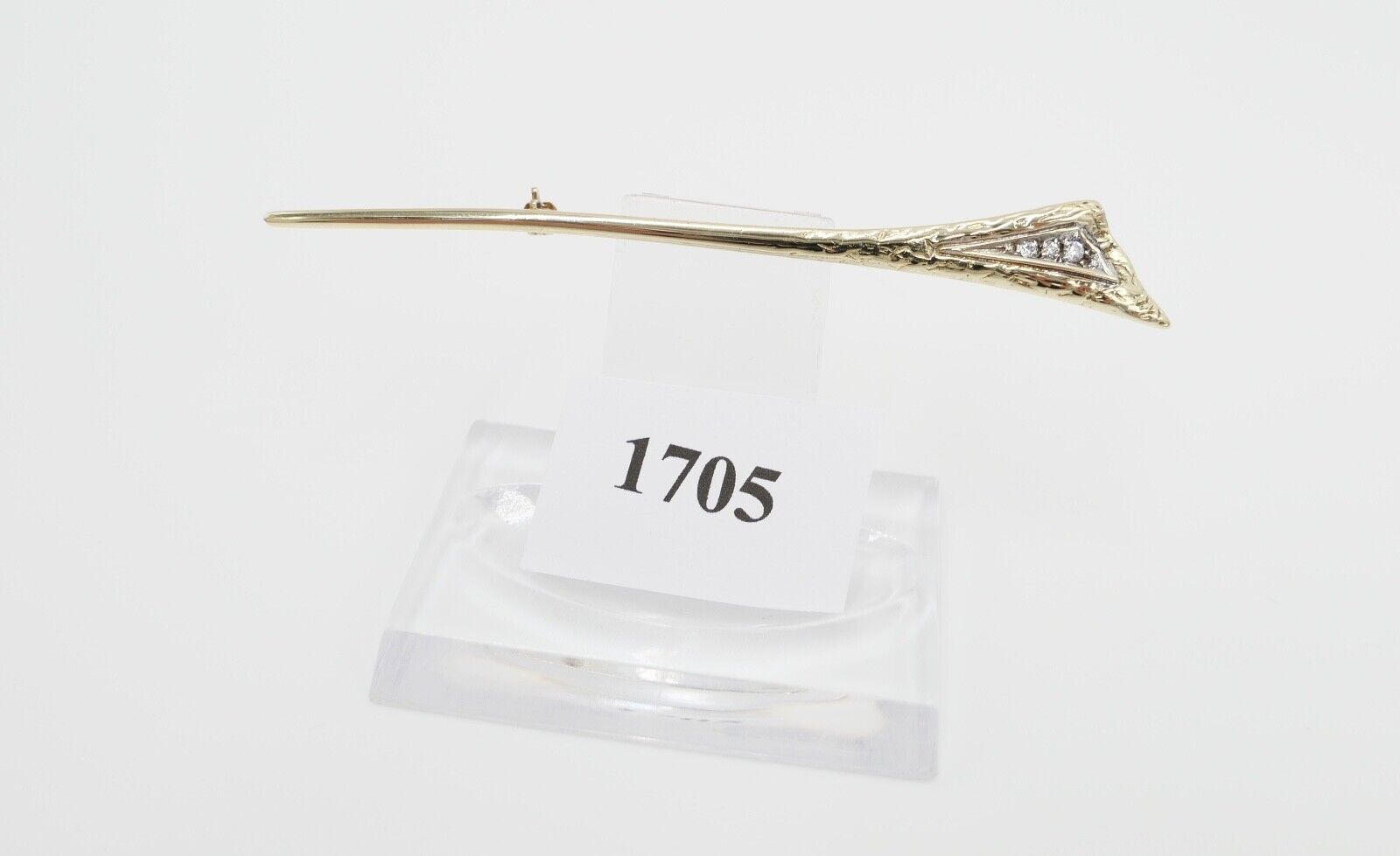 80er Jahre Brosche mit Zirkonia Gold 333 / 8K Stabbrosche - Antikhandel-Stuttgart