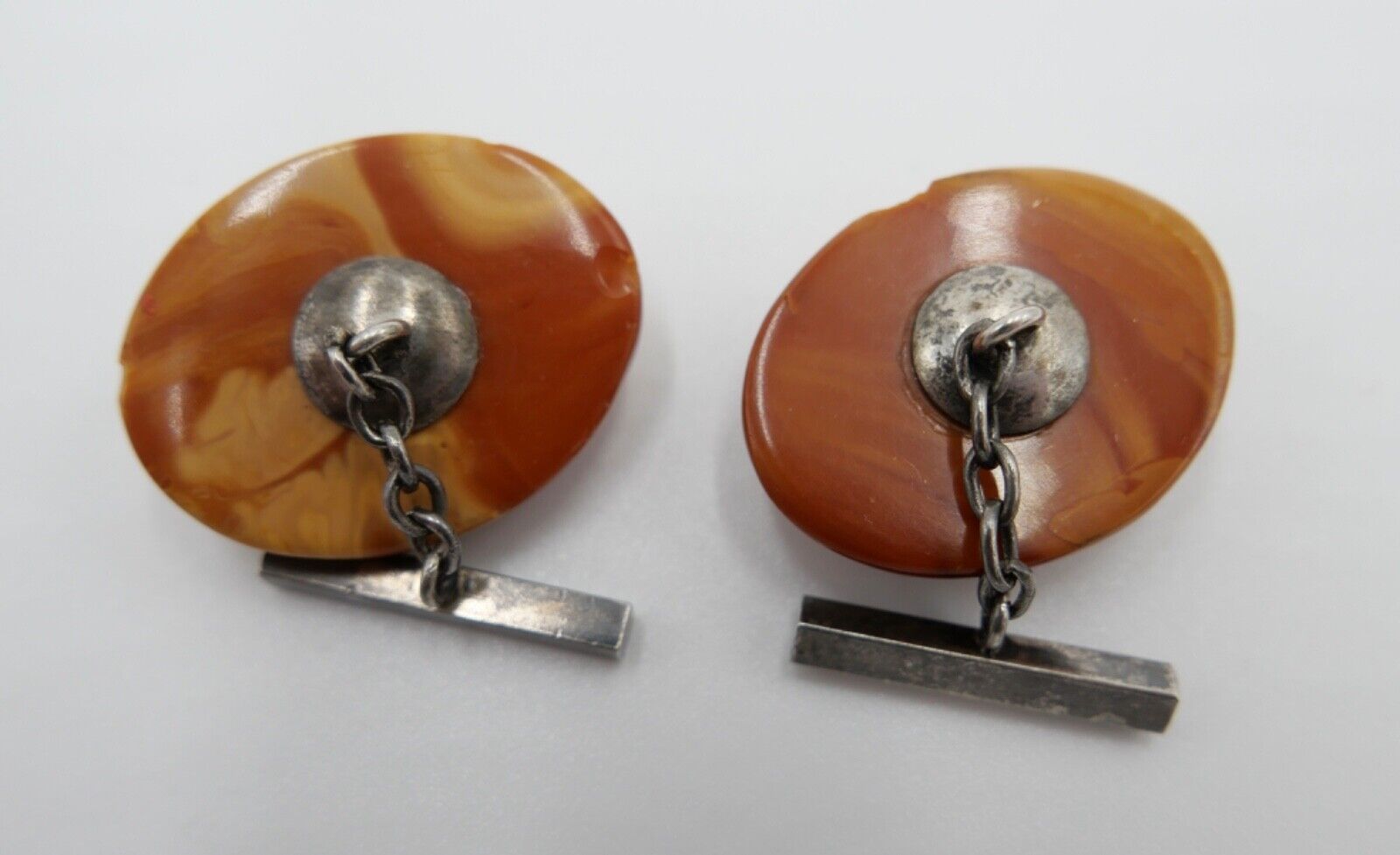 Pärchen alte Bernstein butterscotch Manschettenknöpfe Ø 27,4mm - Antikhandel-Stuttgart