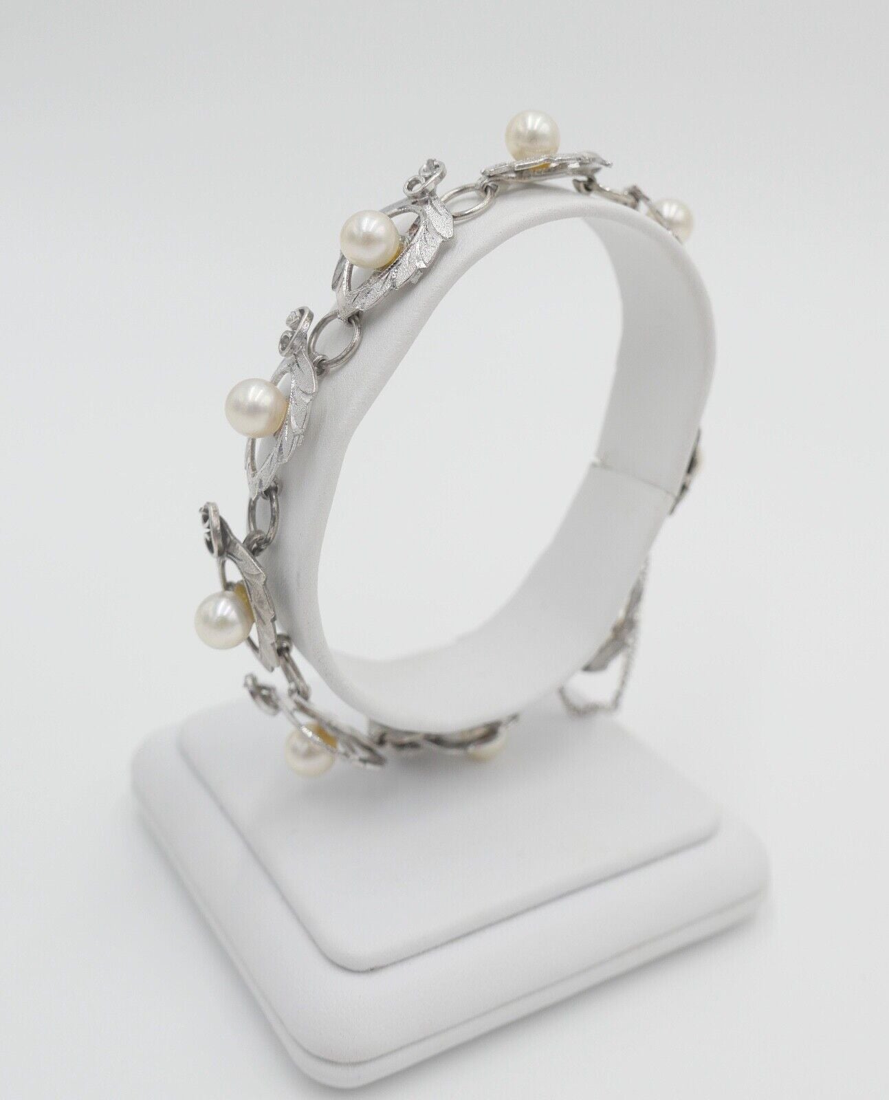 Silber Gliederarmband mit Zuchtperlen floral - Antikhandel-Stuttgart