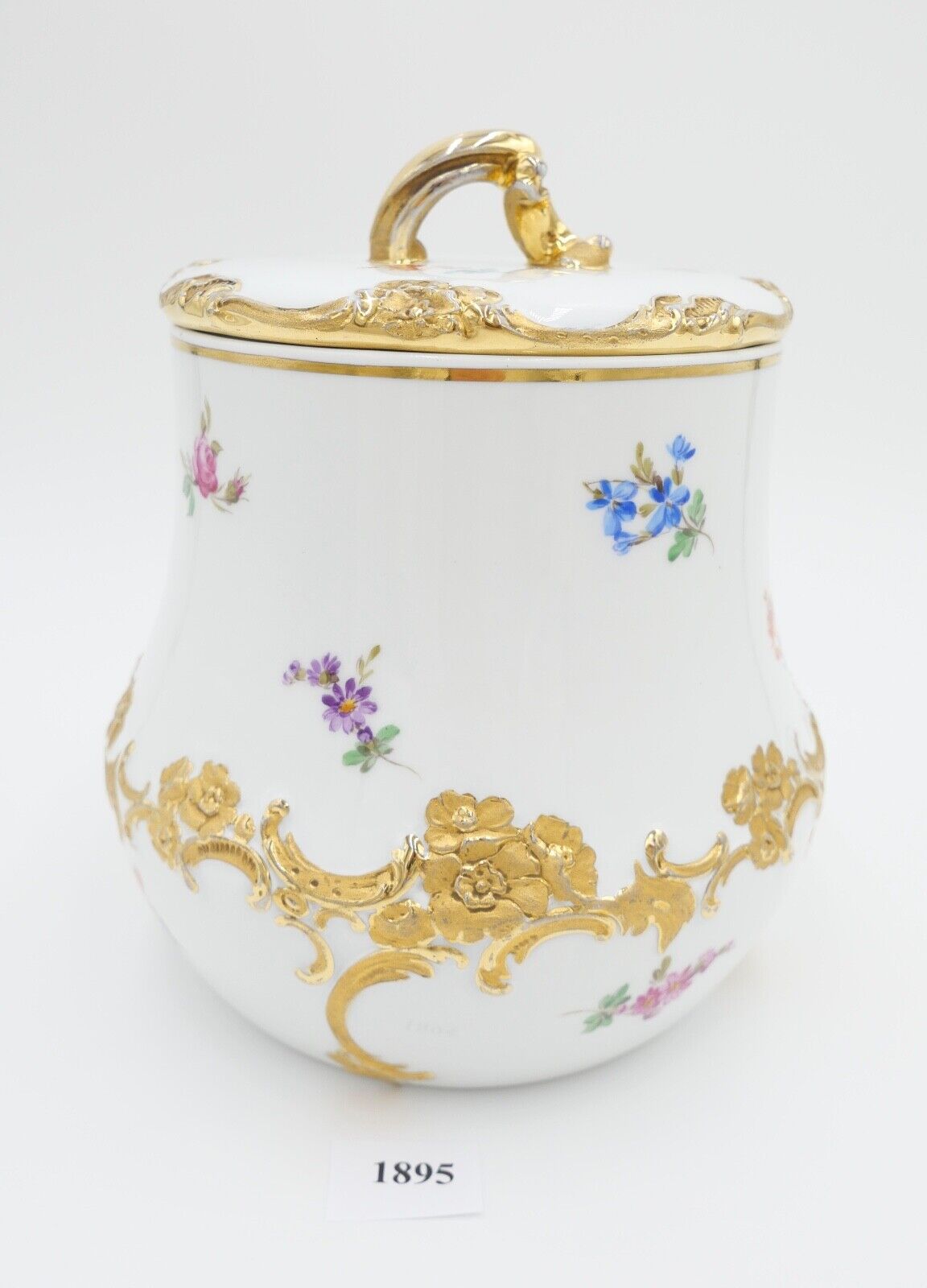 Meissen 1. Wahl Prunk Bonboniere Keksdose Deckeldose Goldrand Streublümchen Gold - Antikhandel-Stuttgart