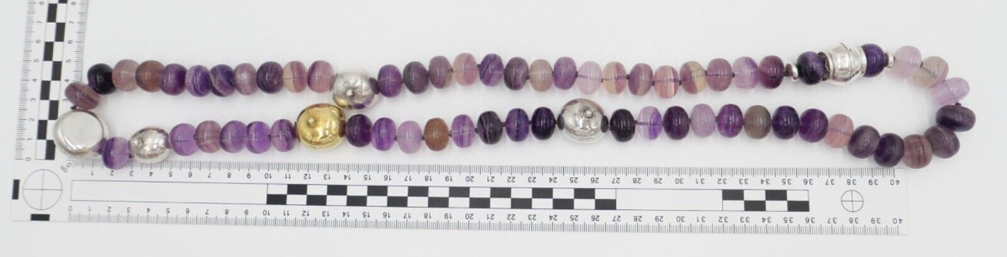 Amethyst Kette Collier 925 Silber & 750 Gold Elementen 90 cm Magnet Verschluss - Antikhandel-Stuttgart