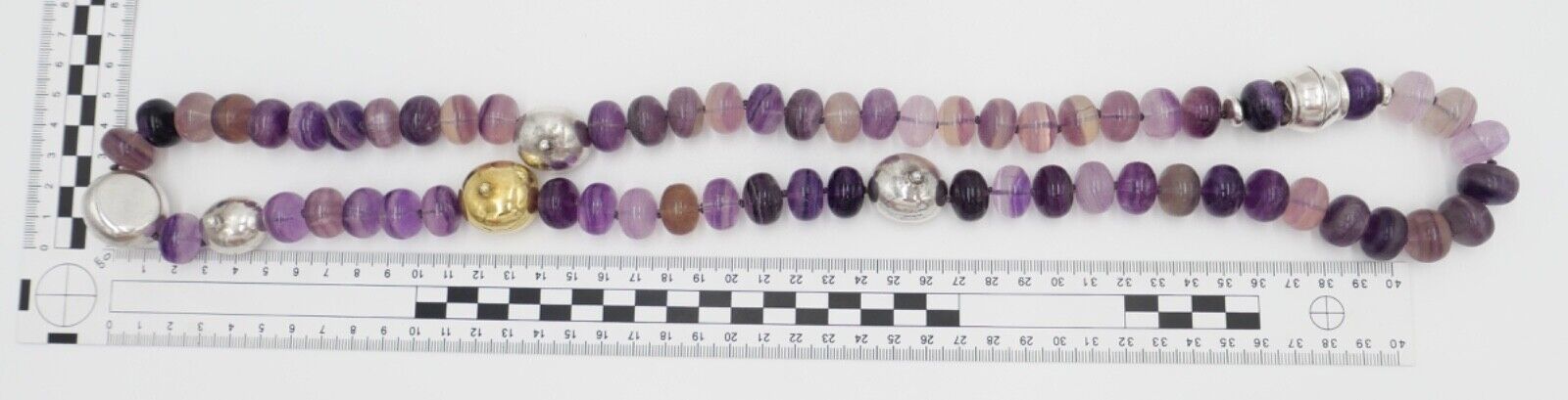 Amethyst Kette Collier 925 Silber & 750 Gold Elementen 90 cm Magnet Verschluss - Antikhandel-Stuttgart