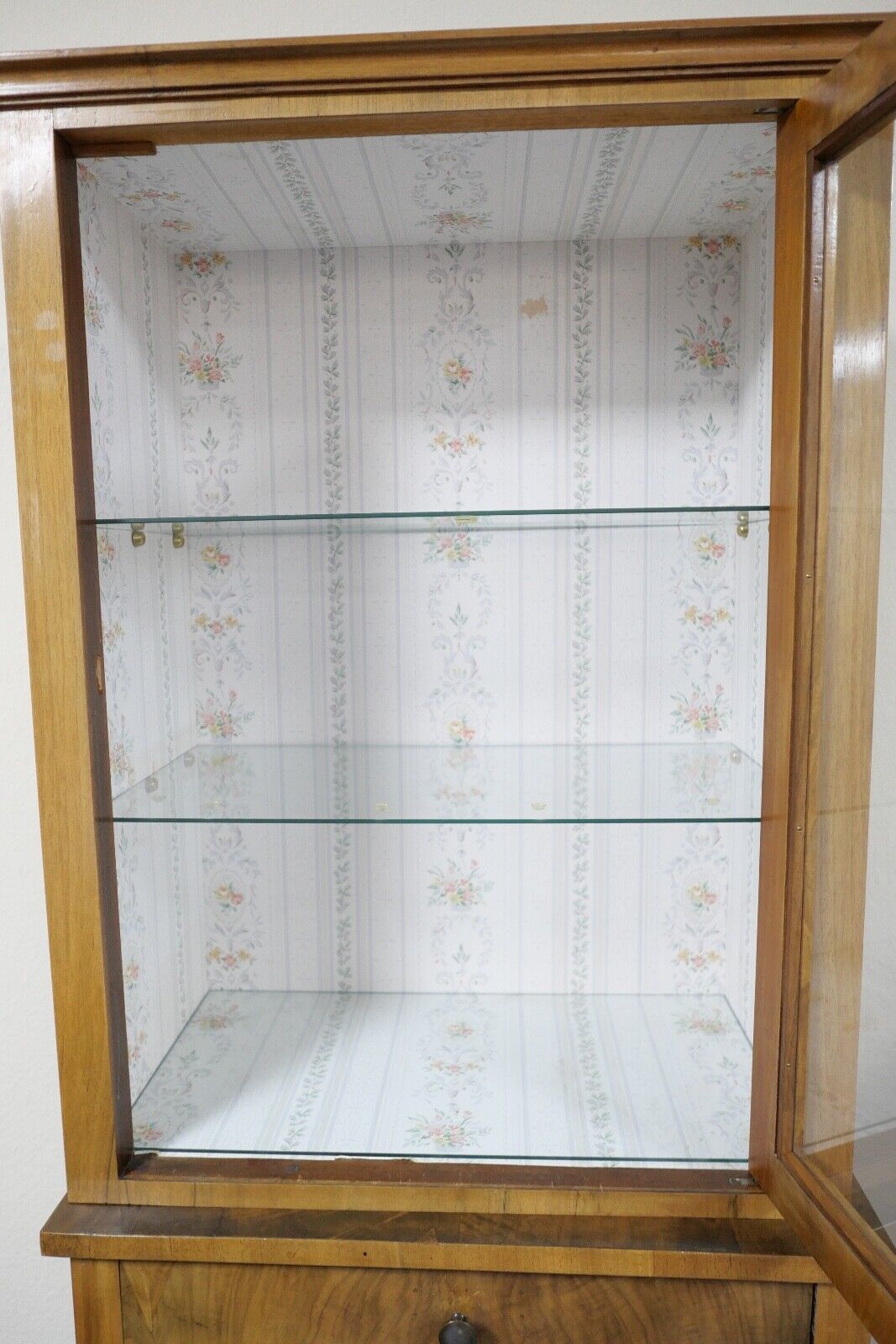 Biedermeier um 1840 Aufsatzvitrine Glasvitrine 2 Tlg. Eiche Nussbaum 169x66x42cm - Antikhandel-Stuttgart