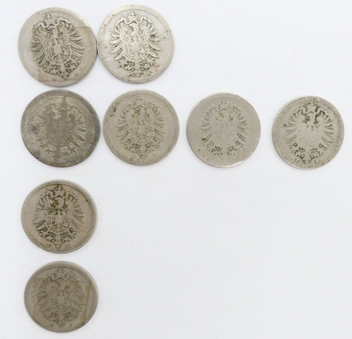 8x 5 Pfennig 1874-1888 Kaiserreich Jäger J.3 ge-s - Antikhandel-Stuttgart