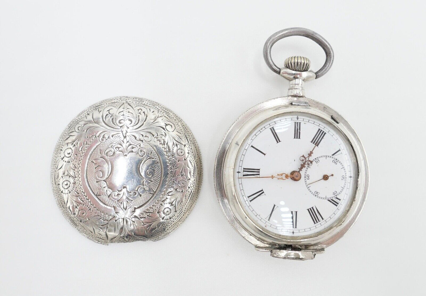 große antike Silber Savonette Taschenuhr Ø 53 mm um 1900 Olgetta funktionsfähig - Antikhandel-Stuttgart