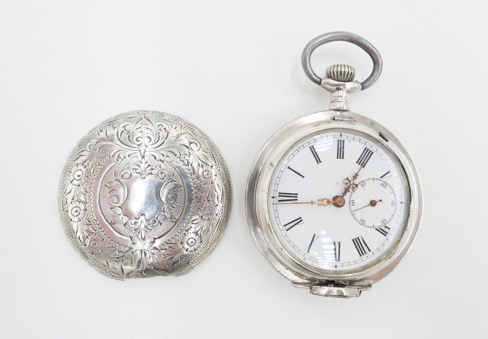 große antike Silber Savonette Taschenuhr Ø 53 mm um 1900 Olgetta funktionsfähig - Antikhandel-Stuttgart