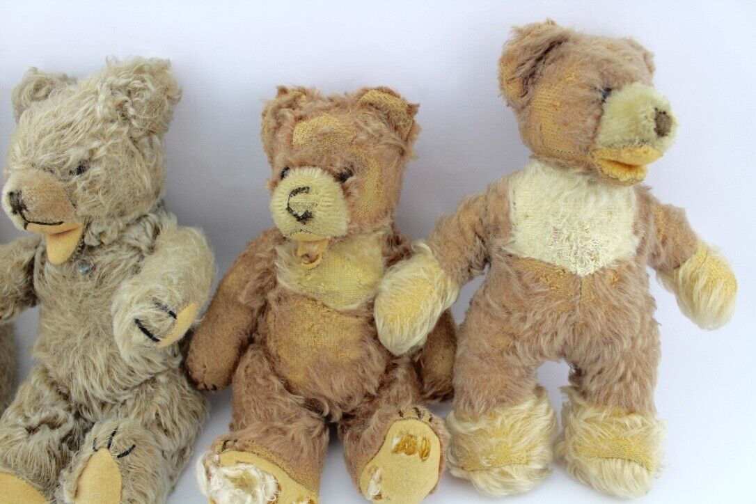 4 Alte Steiff Teddy Bär old Bear Stofftier 22-30 cm Knopf im Ohr Brummstimme - Antikhandel-Stuttgart