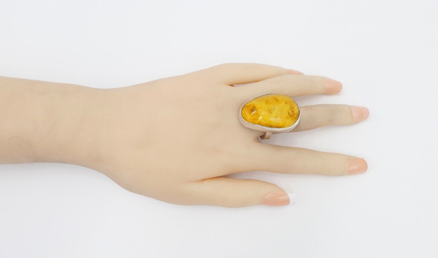 80er Jahre Designer Ring Bernstein Silber 925 Gr. 60 - Antikhandel-Stuttgart