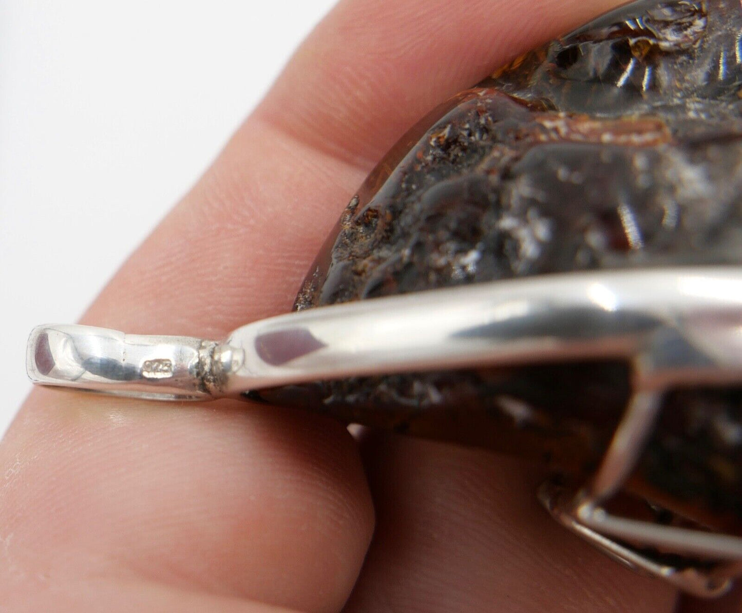 großer Bernstein Anhänger 925 Silber 41,4 Gramm Amber 8 cm HANDGEFERTIGT - Antikhandel-Stuttgart