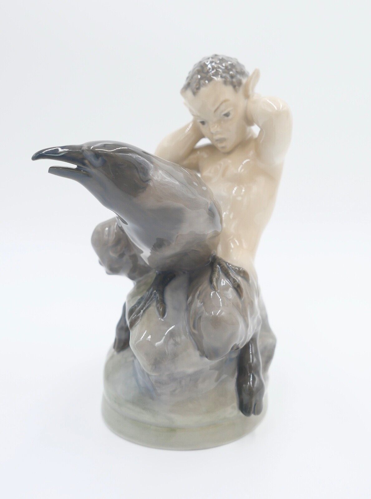 ROYAL COPENHAGEN Porzellan Figur Faun mit Krähe 2113 Christian Thomson - Antikhandel-Stuttgart