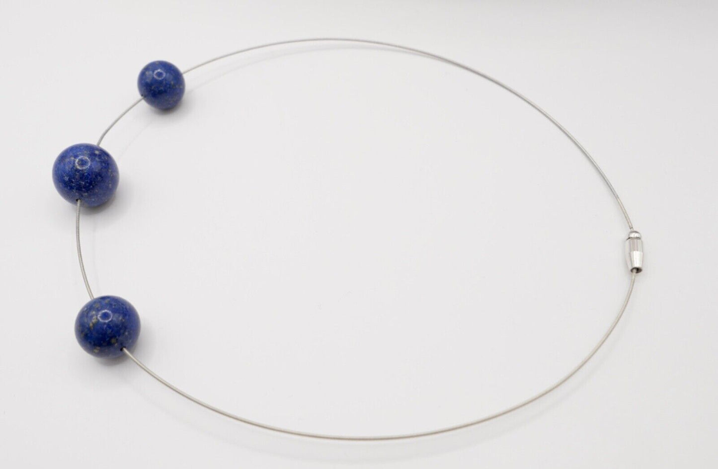 1990er Jahre Silber Draht Collier mit LAPIS LAPISLAZULI Anhänger 44cm - Antikhandel-Stuttgart