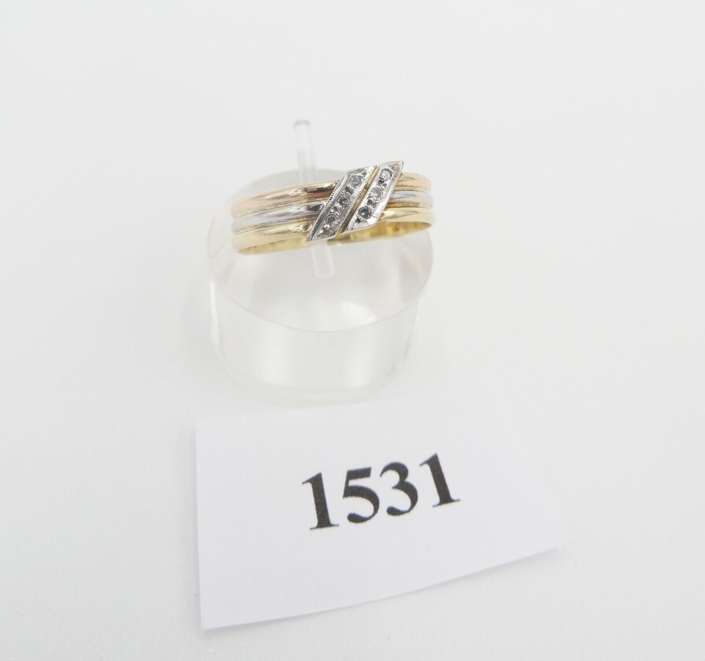 60er Jahre Tricolor Gold 750 / 18K Gr. 57 Diamanten Achtkant 2,61 Gr - Antikhandel-Stuttgart