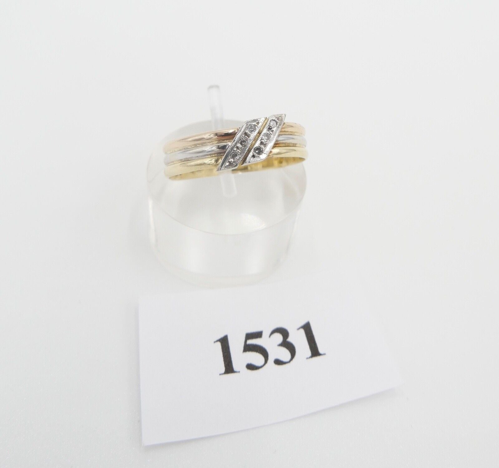 60er Jahre Tricolor Gold 750 / 18K Gr. 57 Diamanten Achtkant 2,61 Gr - Antikhandel-Stuttgart