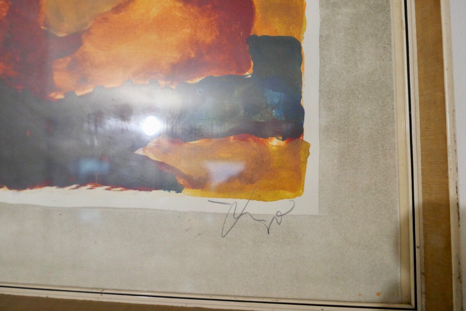 Aquarell signiert 52x42 cm Bild Bunt in Glass Rahmen - Antikhandel-Stuttgart