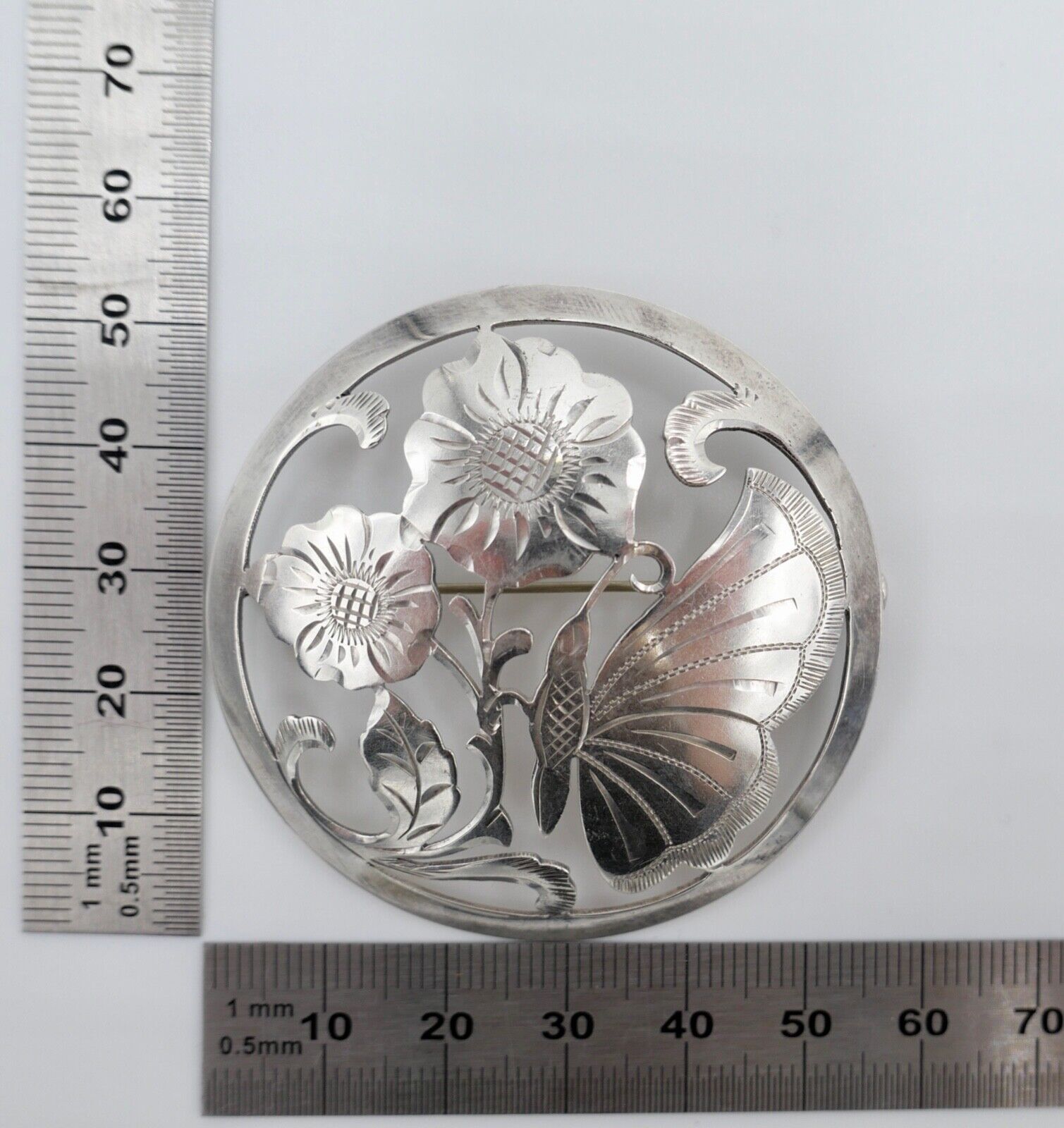 20er J. große floral Brosche KF Friedrich Knödler Schw. Gmünd 835 Silber Ø54 mm - Antikhandel-Stuttgart