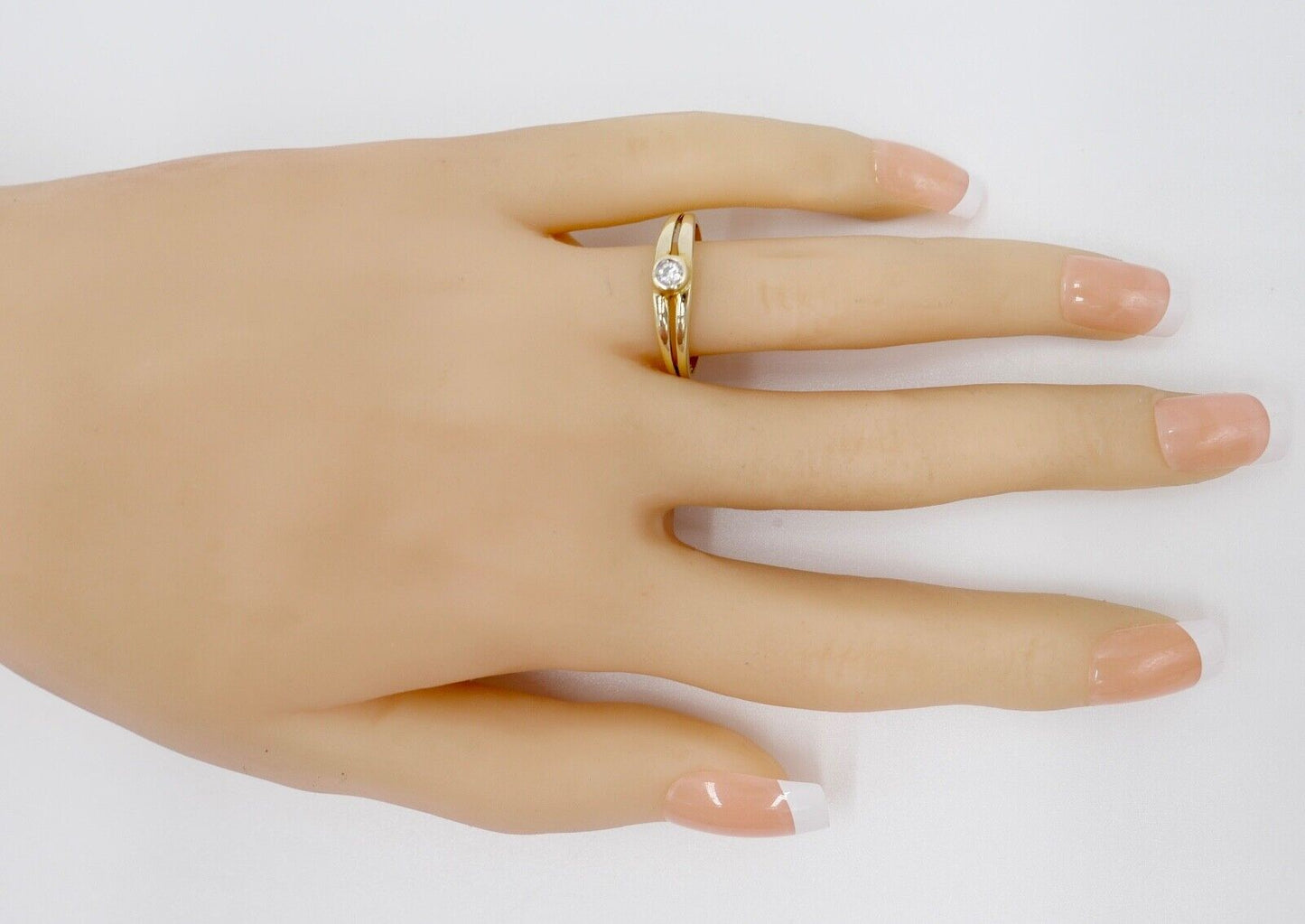 1980er Solitär Brillant 333 8K Gelbgold Damen Ring 0,15 Ct Gr. 58 - Antikhandel-Stuttgart