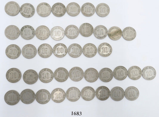 42x 10 Pfennig Kaiserreich 1912 1913 1914 1915 Jäger J. 13 ss-stg - Antikhandel-Stuttgart