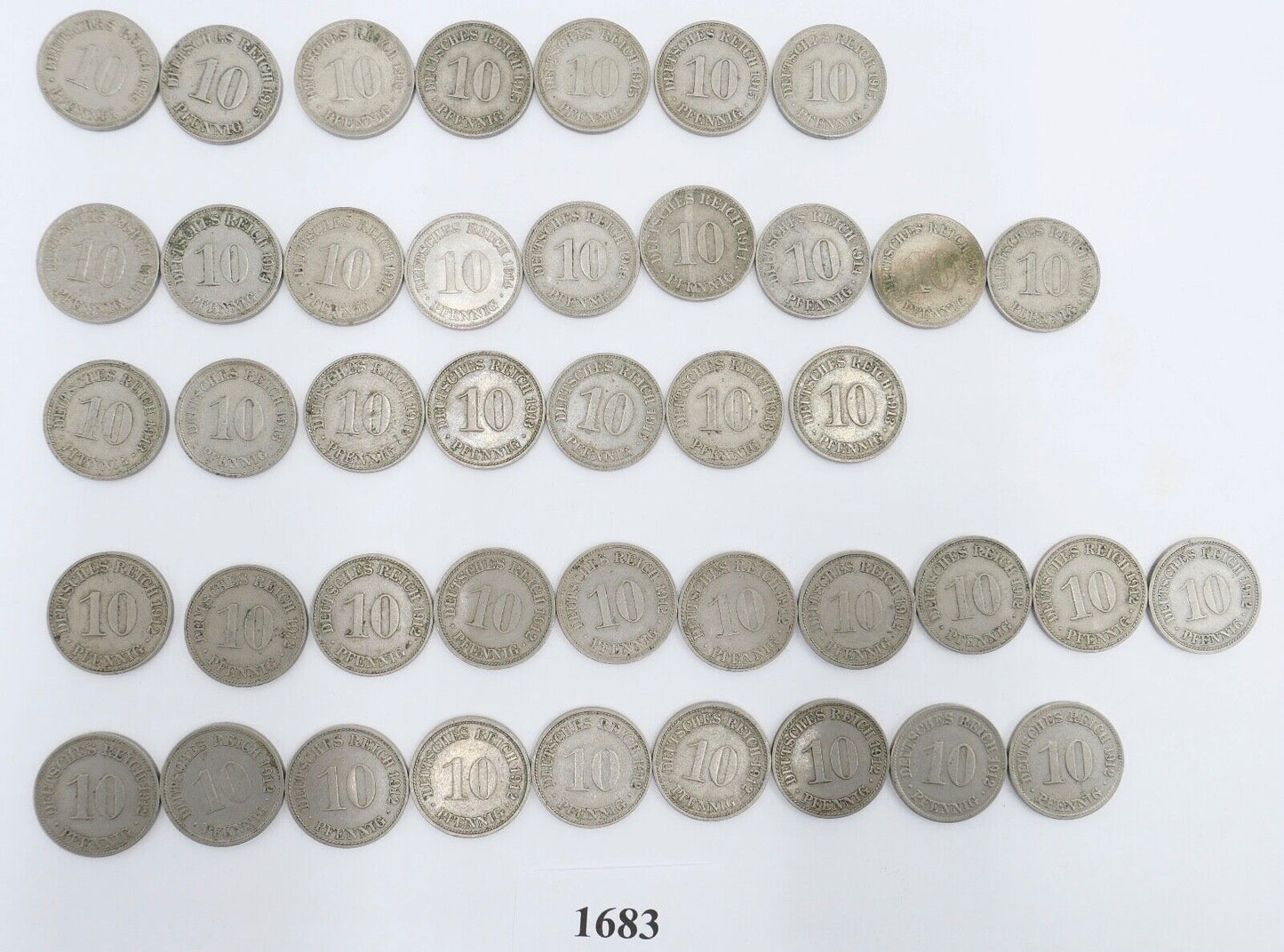 42x 10 Pfennig Kaiserreich 1912 1913 1914 1915 Jäger J. 13 ss-stg - Antikhandel-Stuttgart