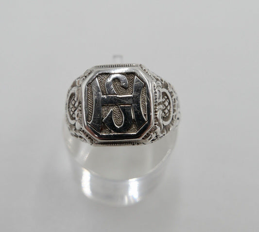 Massiver Jugendstil Siegelring Monogramm HS Herrenring Ring 800 Silber Gr. 56 - Antikhandel-Stuttgart