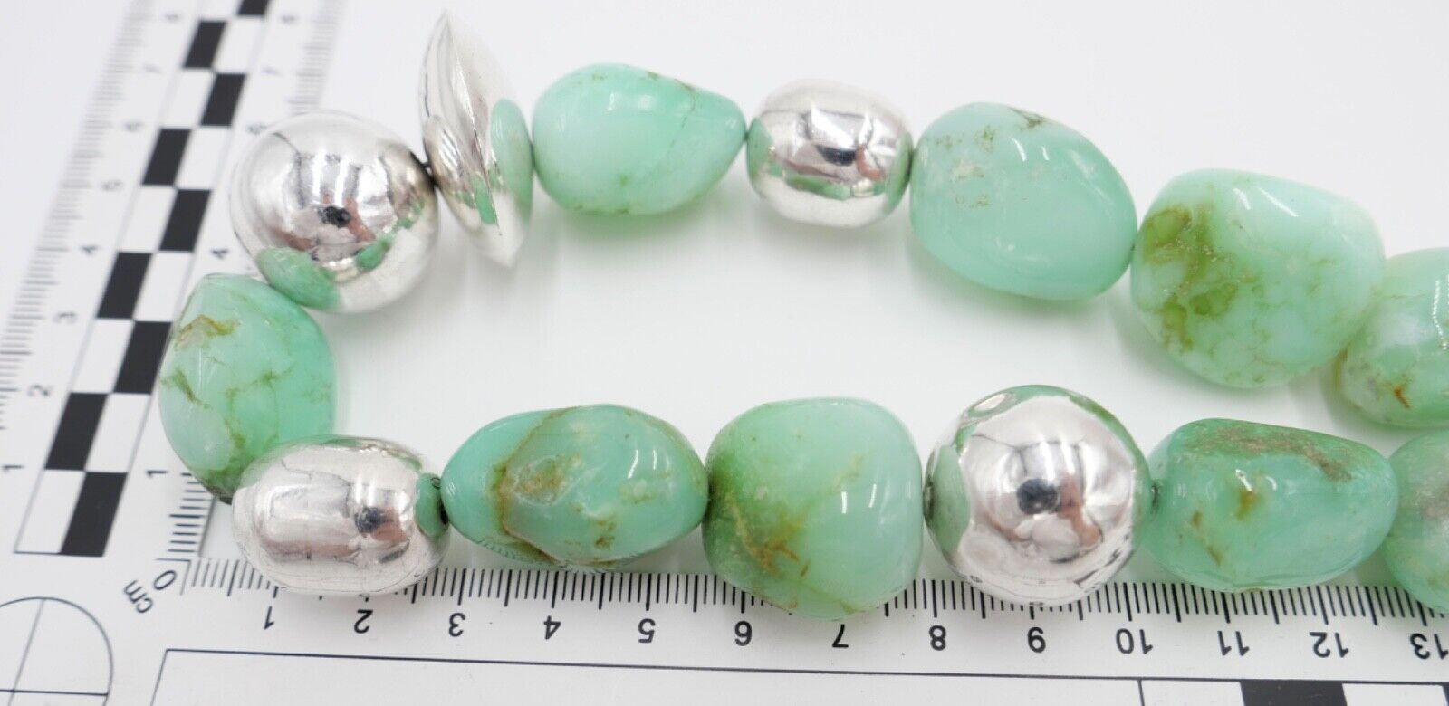 schwere Chrysopras Kette Collier mit 925 Silber Kugel 59cm Magnet Verschluss RKG - Antikhandel-Stuttgart