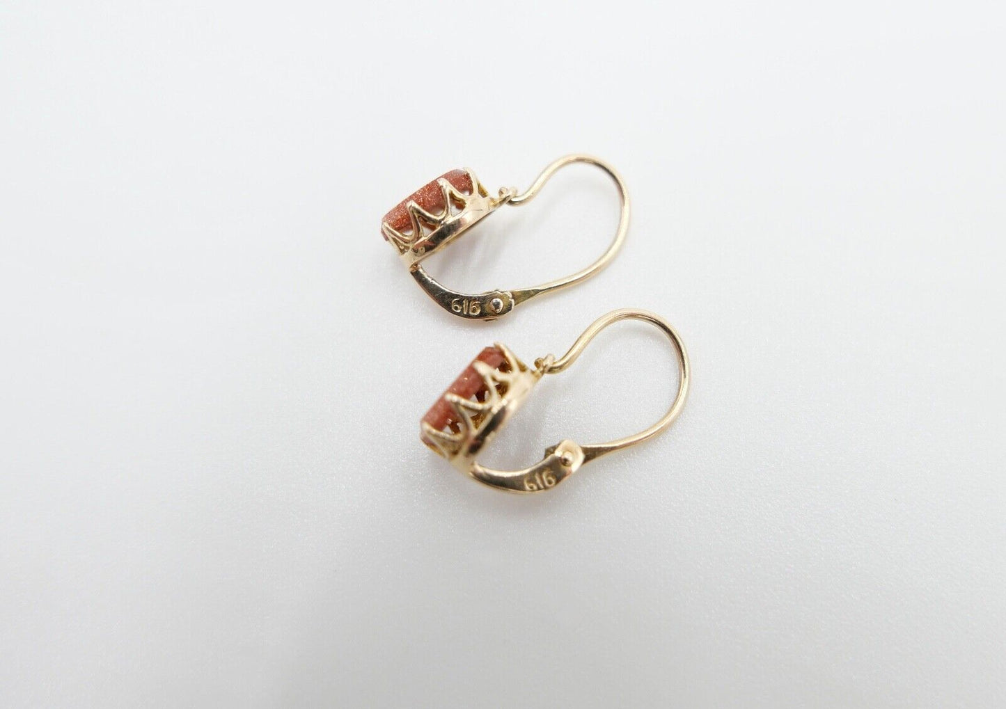 80er Jahre Ohrringe Ohrhänger GOLD 585 / 14K mit Goldfluss / Sonnenstein - Antikhandel-Stuttgart