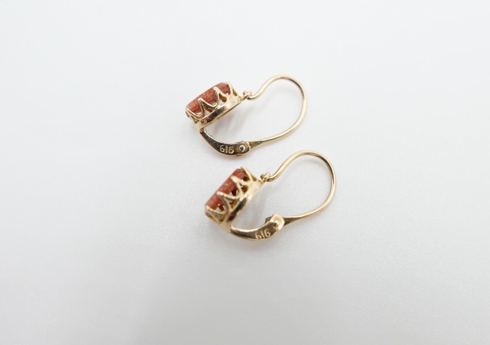 80er Jahre Ohrringe Ohrhänger GOLD 585 / 14K mit Goldfluss / Sonnenstein - Antikhandel-Stuttgart