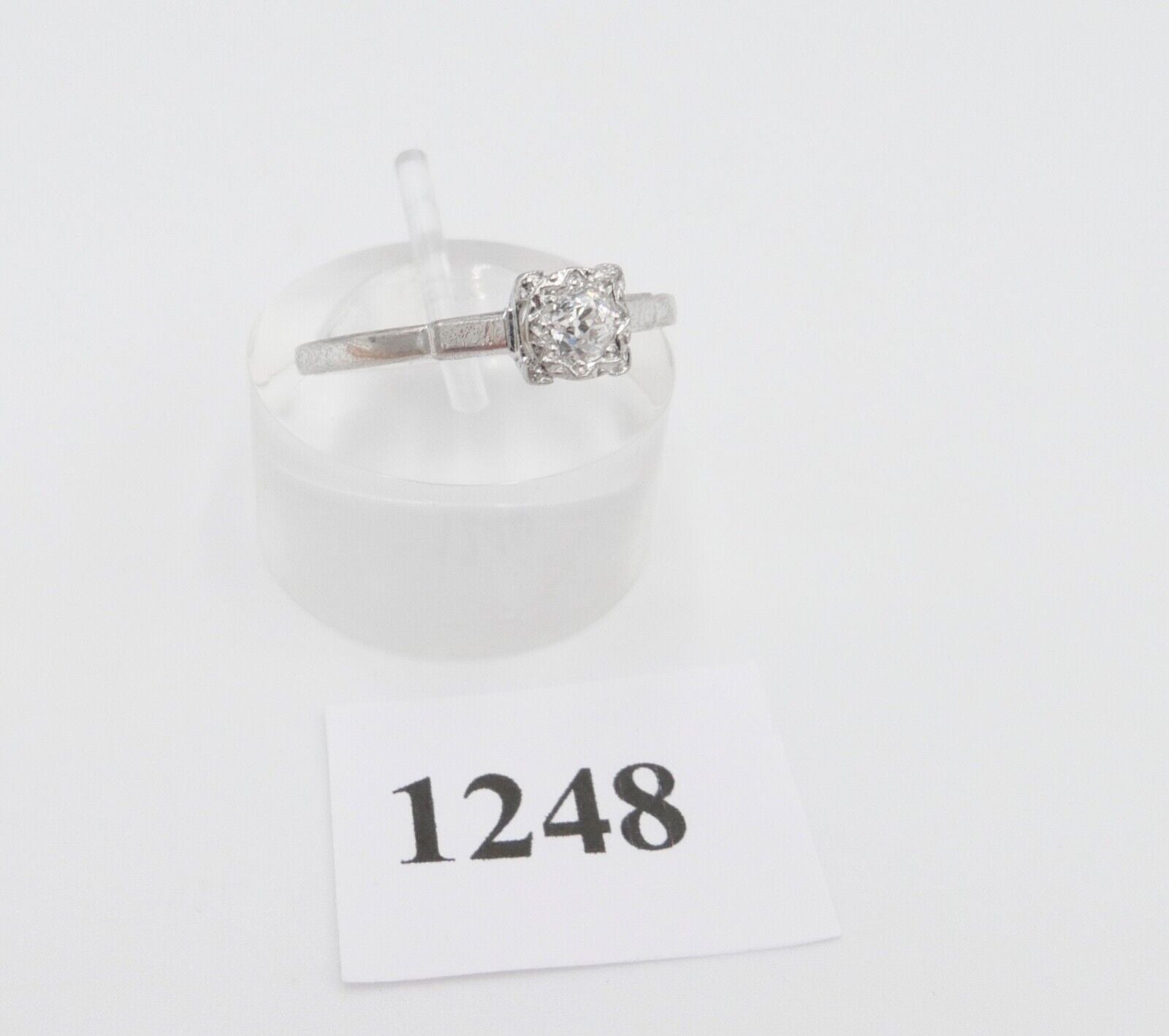 Solitär Weißgold Ring 750 18K mit 1 Diamant im Altschliff 0,16 Ct Gr.56-57 - Antikhandel-Stuttgart