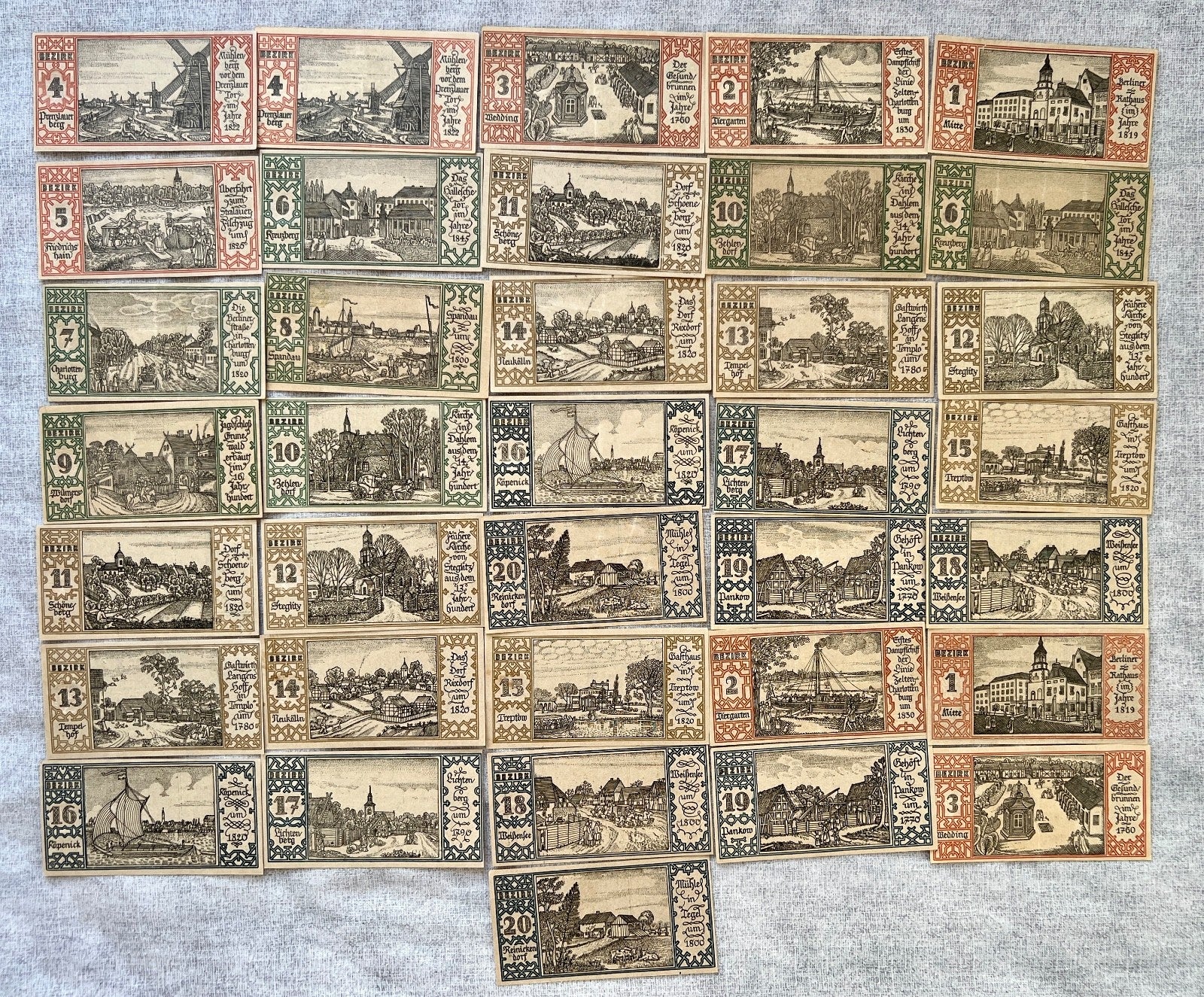 36x 50 Pfennige Geldscheine Banknote Notgeld der Stadt Berlin  UNC Bezirke 1921