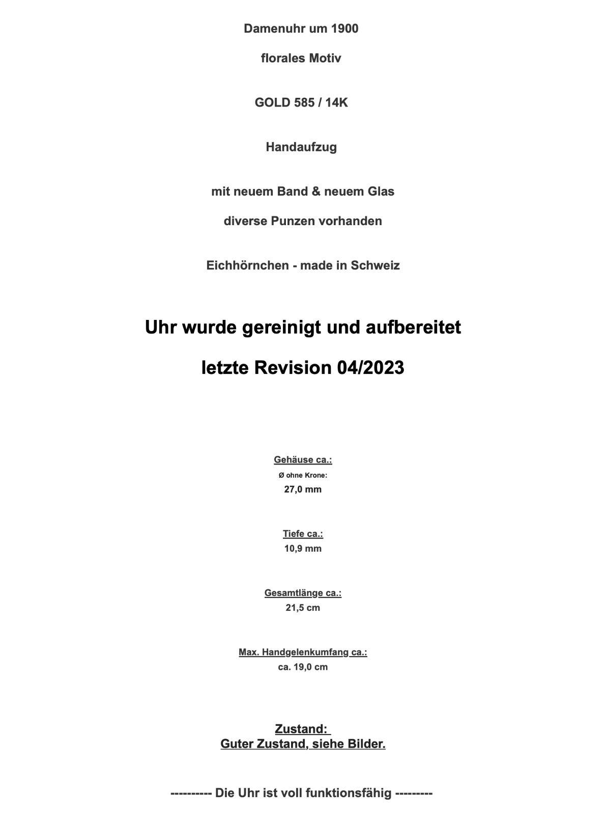 Damenuhr um 1900 floral Blumen Motiv GOLD 585 / 14K Handaufzug neues Band + Glas - Antikhandel-Stuttgart
