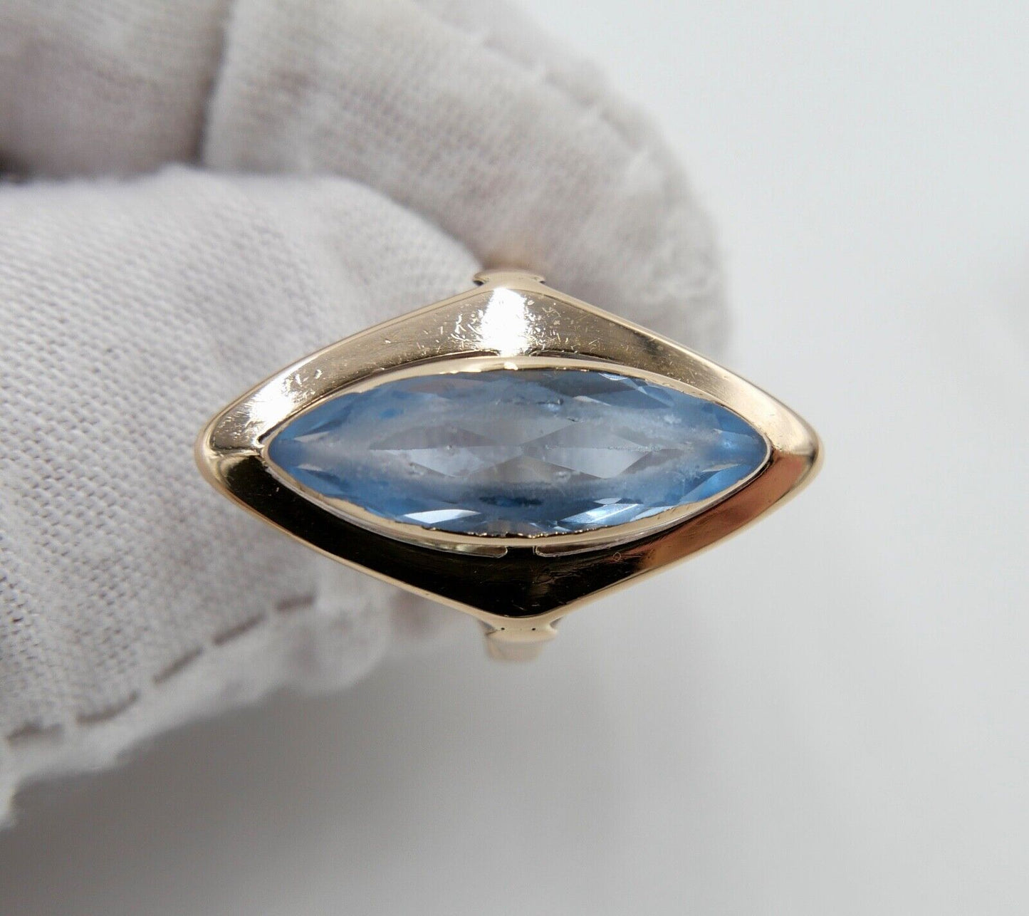 1950er Rotgold Ring Navette Form 14K 585 Gr. 57 Damen mit blauen synth. Spinell - Antikhandel-Stuttgart