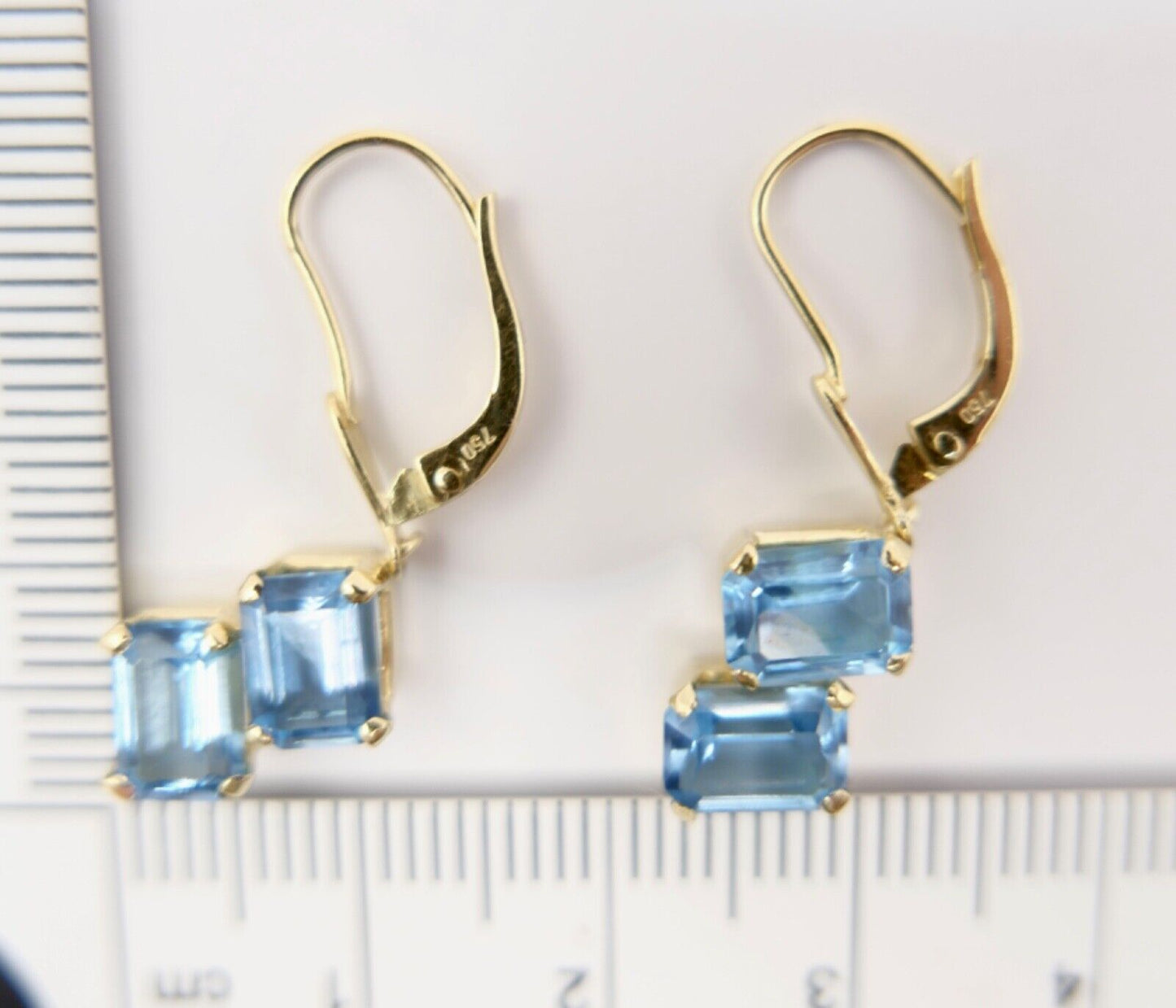 1990er Jahre Blau TOPAS TOPAZ 750 18K Gelbgold GOLD Ohrhänger Ohrringe 3,28 Ctw - Antikhandel-Stuttgart