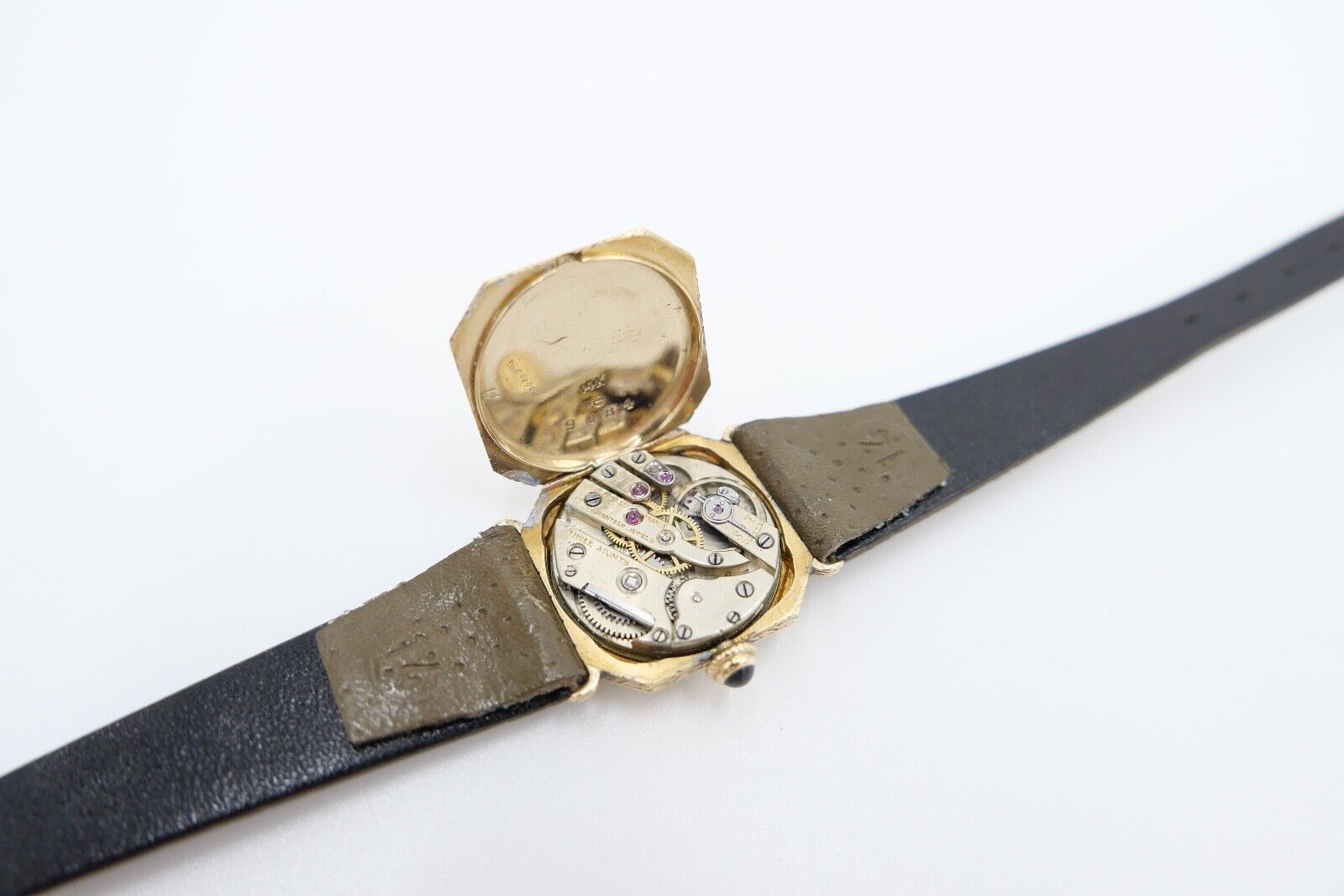 1930er Herren Damen Uhr Henry Blank & Co and Cresarrow USA 585 14K Gold Saphire - Antikhandel-Stuttgart