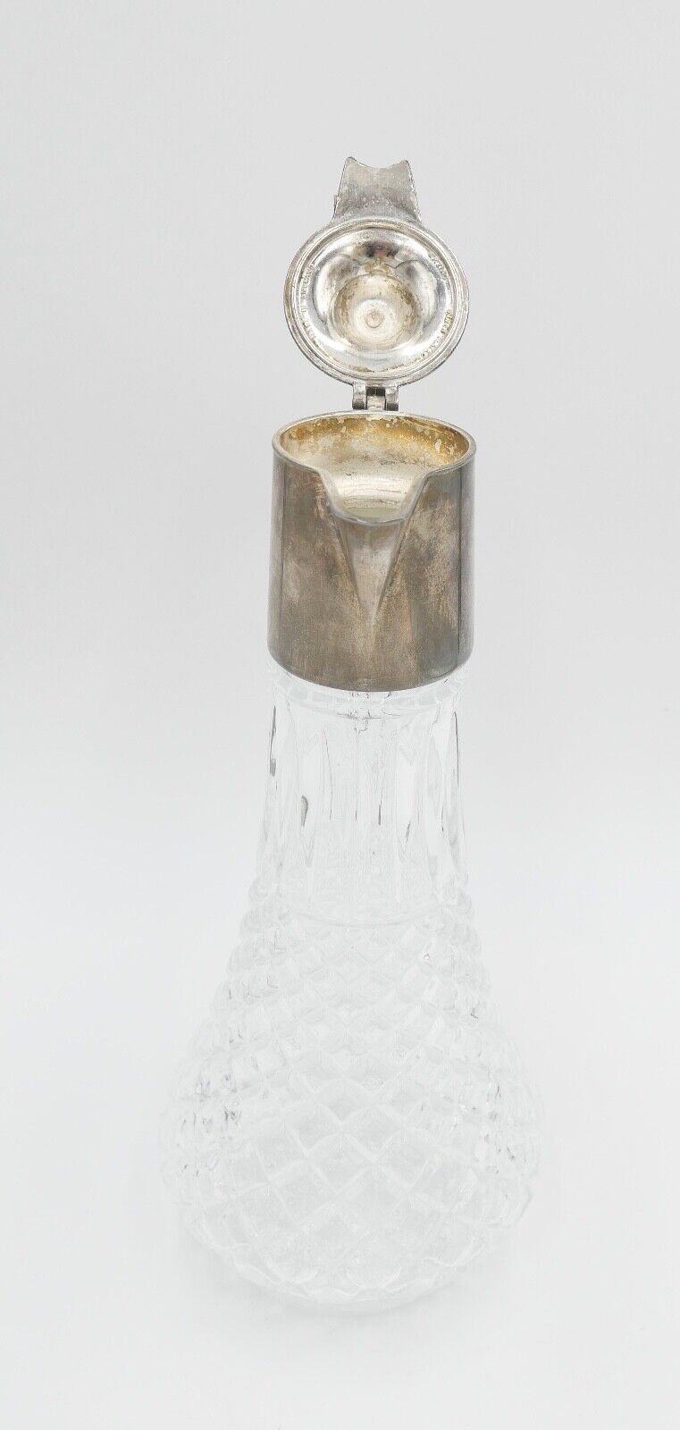 Karaffe E.P. Zinc / Zink versilbert Diamond cut Glass made in England - Antikhandel-Stuttgart