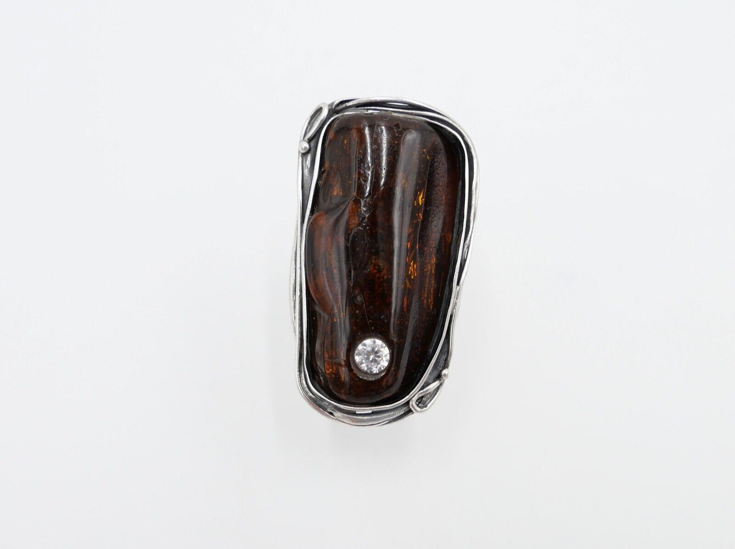 80er Jahre Designer Ring Bernstein Silber 925 Gr. 60 Frauenkopf G Danzig Polen - Antikhandel-Stuttgart