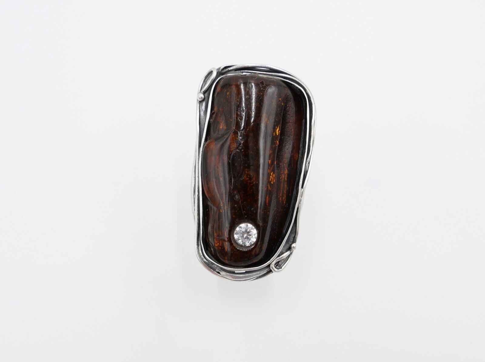 80er Jahre Designer Ring Bernstein Silber 925 Gr. 60 Frauenkopf G Danzig Polen - Antikhandel-Stuttgart