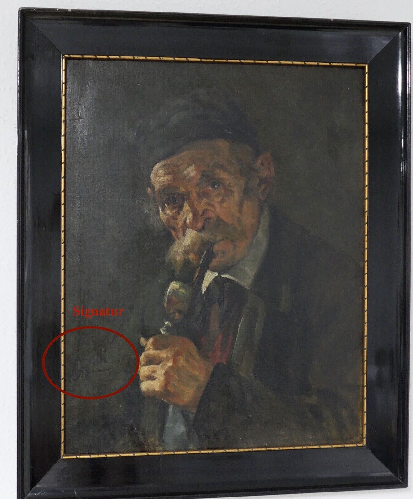 68,5 x 56 cm DUBOIS Gemälde um 1910 Öl auf Leinwand " Pfeifenraucher " - Antikhandel-Stuttgart