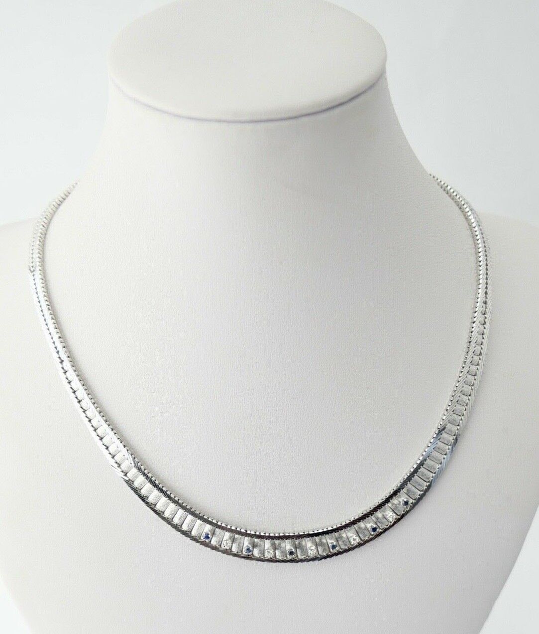Massives Weißgold Brillant & Saphir Collier 585 14K Klassiker 1970er Jahre 45 cm - Antikhandel-Stuttgart
