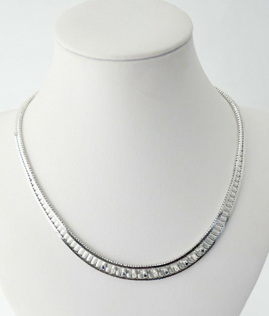 Massives Weißgold Brillant & Saphir Collier 585 14K Klassiker 1970er Jahre 45 cm - Antikhandel-Stuttgart