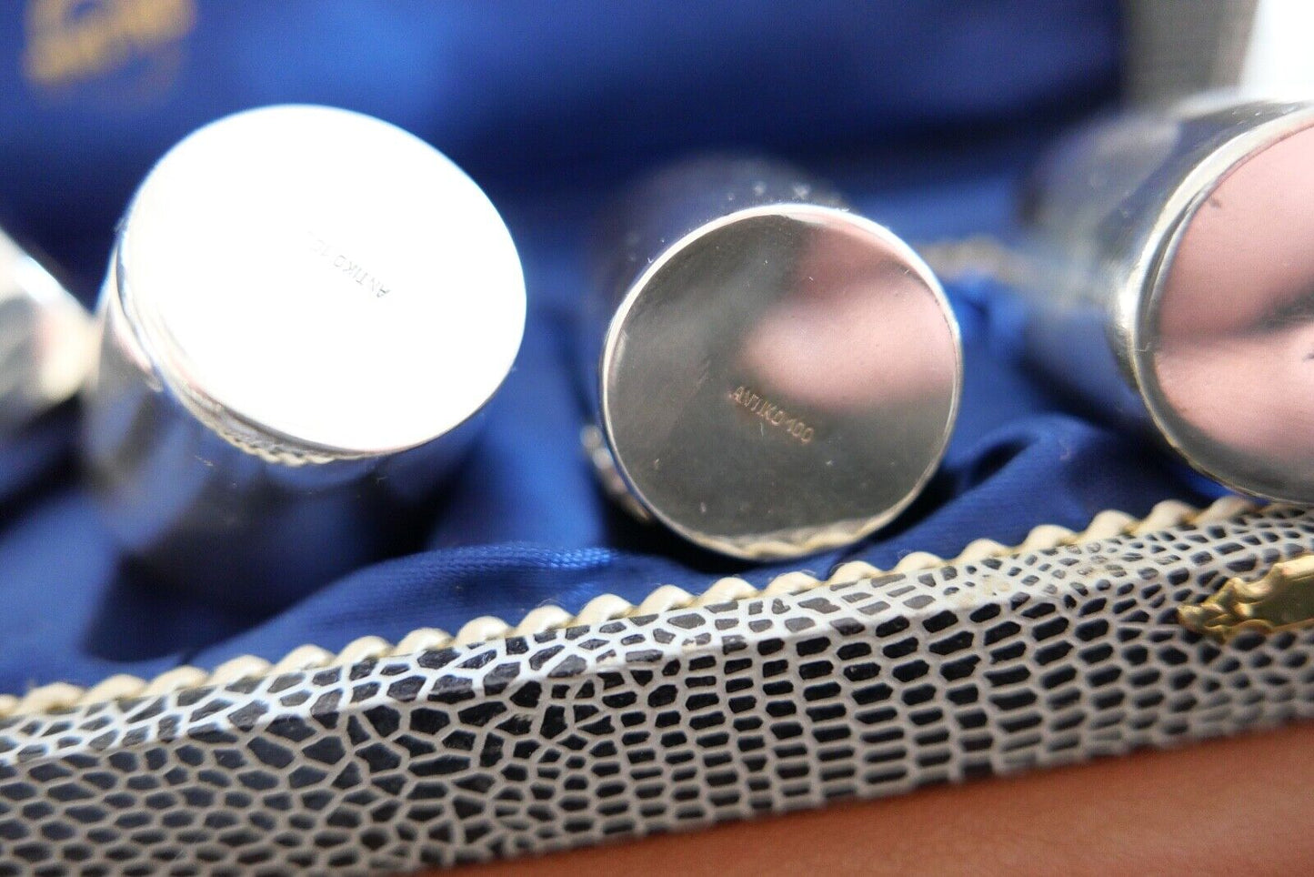 6x WIEN Antiko 100 Schnapsbecher Becher versilbert im Kasten NEUwertig - Antikhandel-Stuttgart