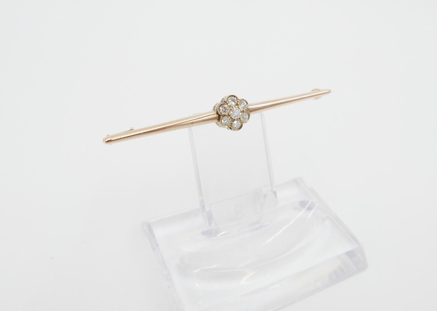 30er Jahre Brosche Bajonettverschluß 62mm 585 Rotgold Übergangsschliff Diamant - Antikhandel-Stuttgart