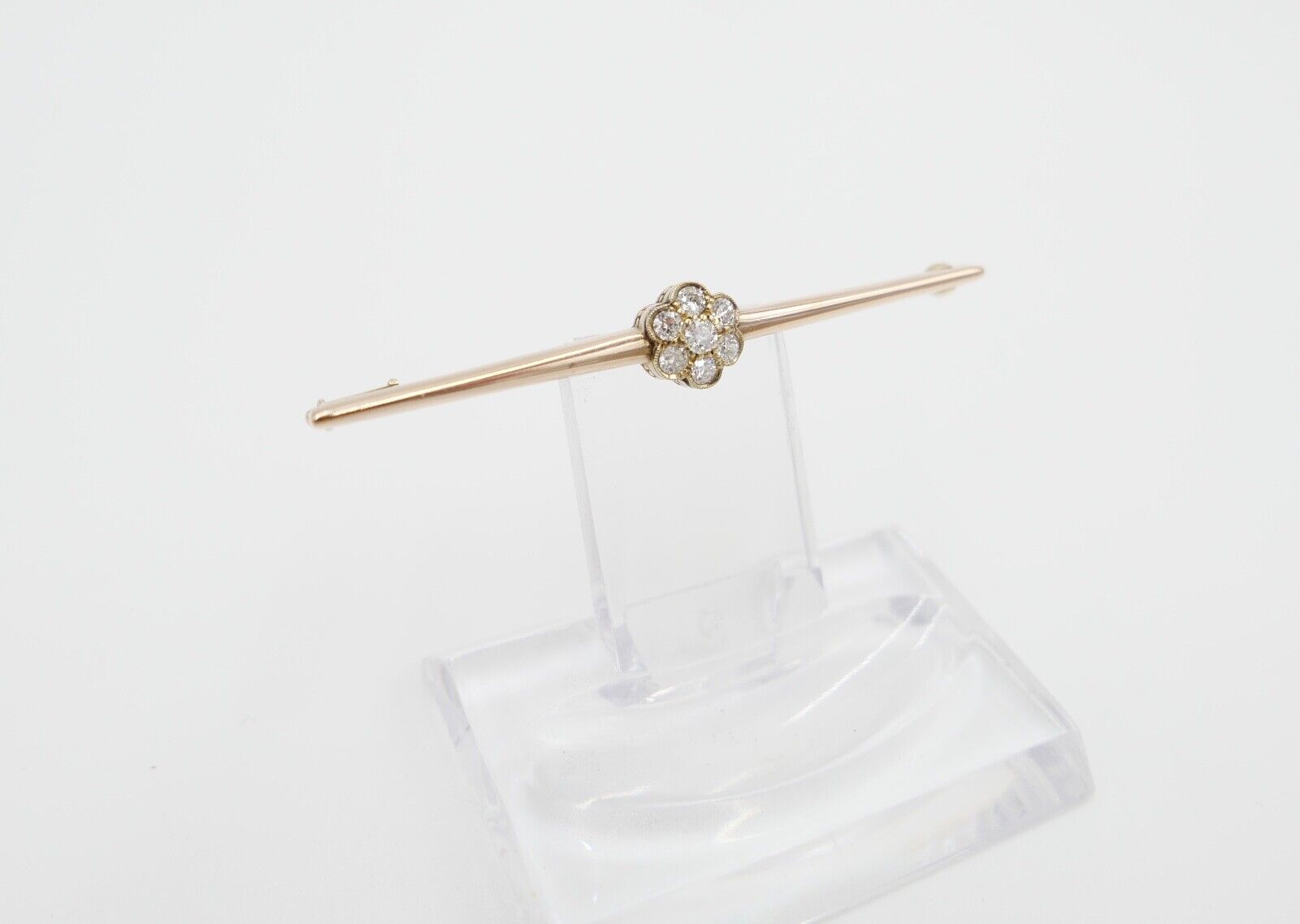 30er Jahre Brosche Bajonettverschluß 62mm 585 Rotgold Übergangsschliff Diamant - Antikhandel-Stuttgart