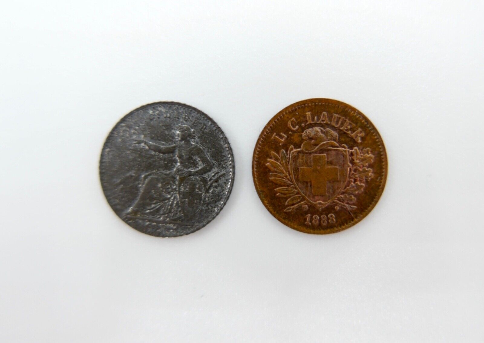 2x L.C. Lauer 2 Rappen & 5 Franken Schweiz 1888 Eidgenossenschaft - Antikhandel-Stuttgart