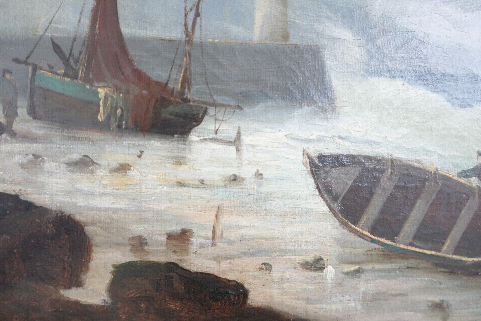 85,5 x 63 cm Gemälde Meer Schiffe Öl auf Leinwand Goldrahmen Prunkrahmen - Antikhandel-Stuttgart