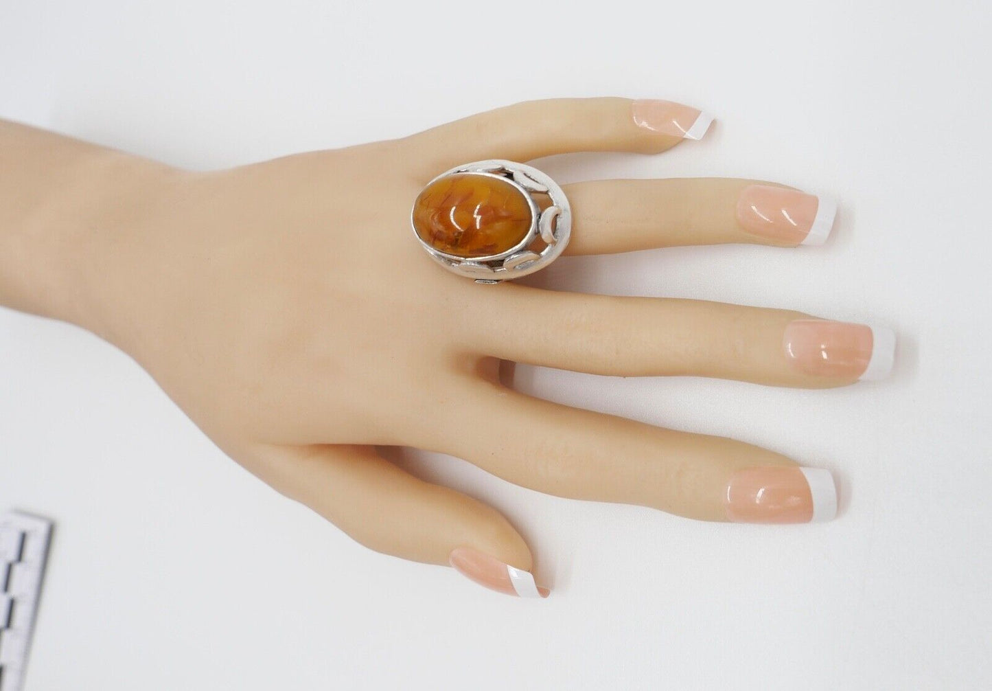 Großer auffälliger Bernstein Designer 835 Silber Ring Gr. 58 WWB 3 Frauenkopf - Antikhandel-Stuttgart