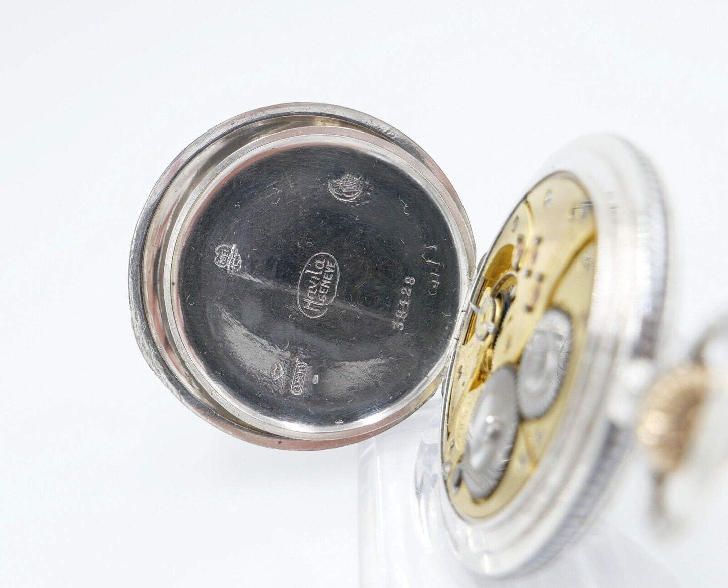 1901-1949 ART DECO SAVONETTE Taschenuhr HAVILA pocket watch Halbmond Krone Silbe - Antikhandel-Stuttgart