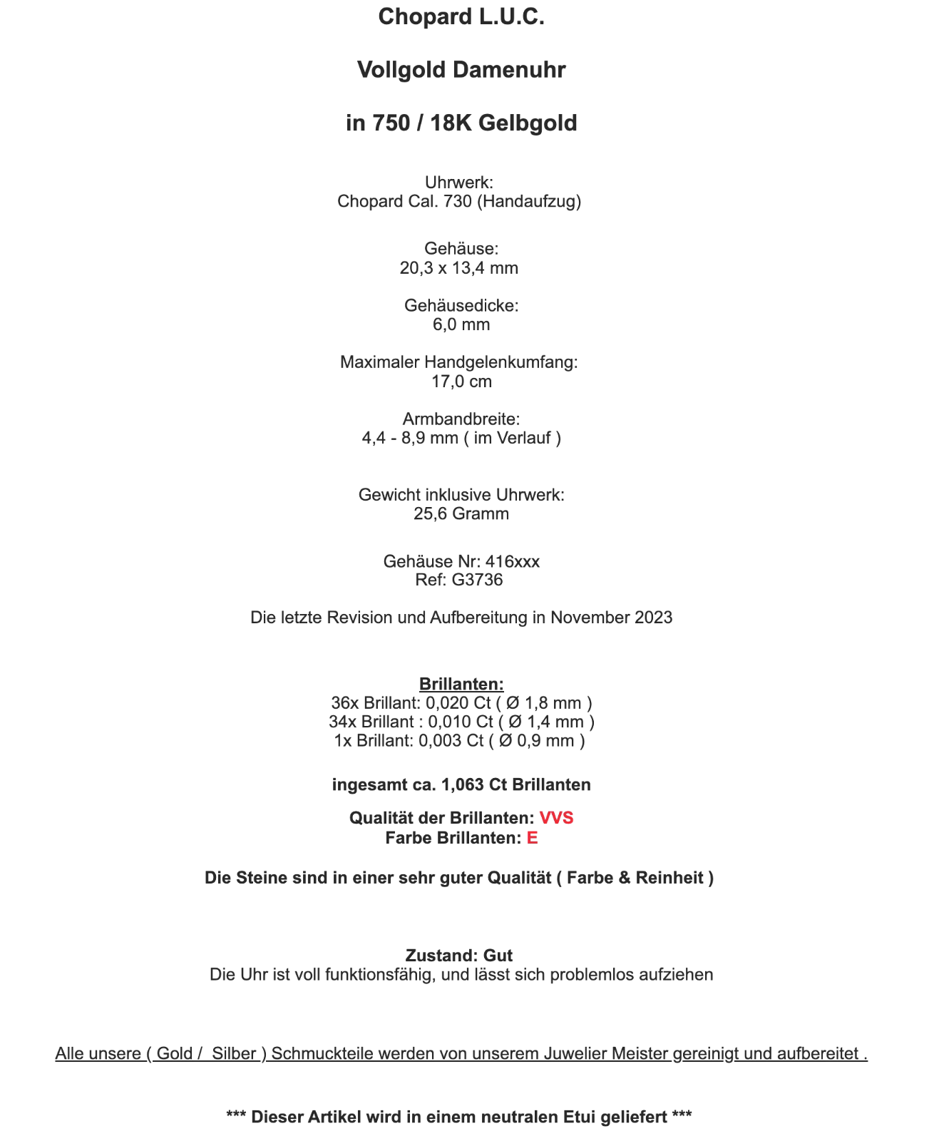 Chopard L.U.C. Damen 750 Gelbgold Armbanduhr 20x13mm 71 Brillanten 1,06 Ct G3736 - Antikhandel-Stuttgart