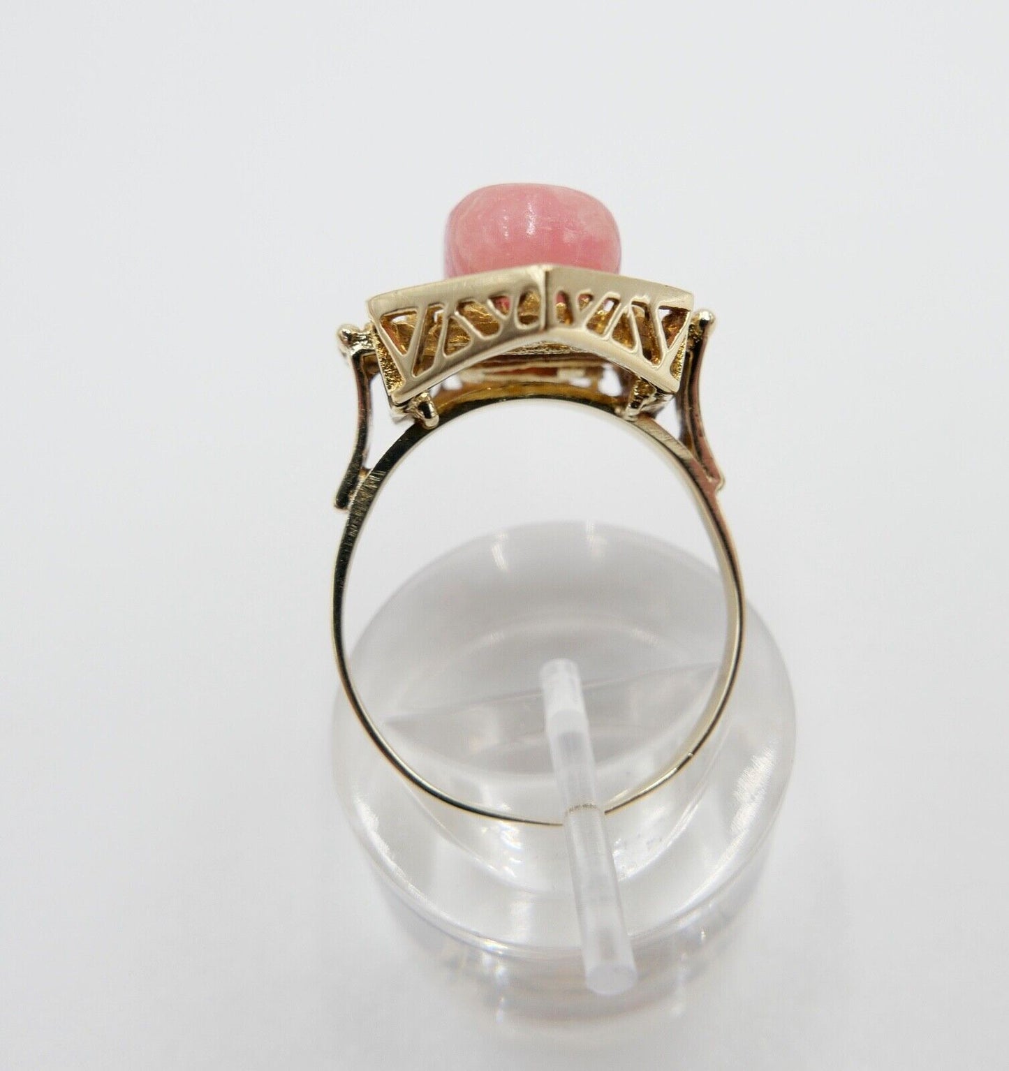 1980er Gold Ring 585 14K mit Rosa Rhodochrosit Gr. 60 Damenring rautenförmig - Antikhandel-Stuttgart