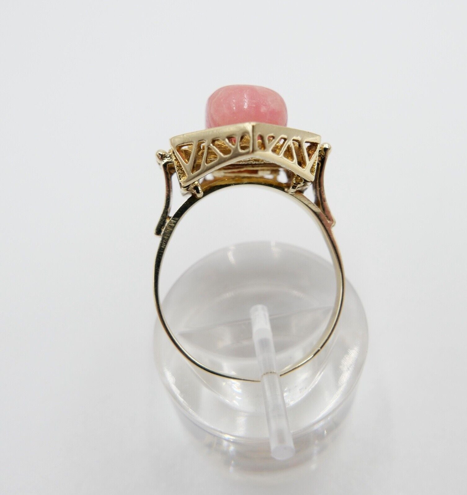 1980er Gold Ring 585 14K mit Rosa Rhodochrosit Gr. 60 Damenring rautenförmig - Antikhandel-Stuttgart