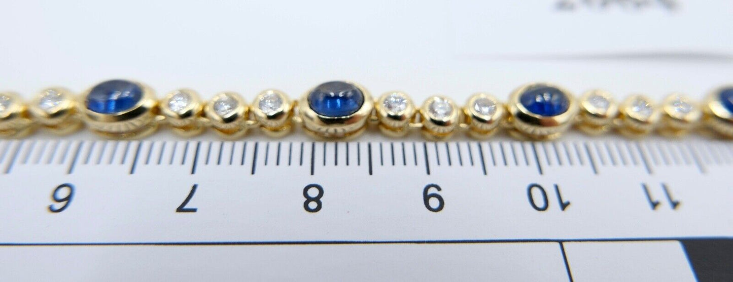 80er Jahre 750 Gelbgold Damen Tennisarmband mit 30x Brillant & 10x Saphir 6,5 Ct - Antikhandel-Stuttgart